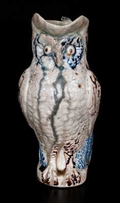 Very Rare Anna Pottery Figural Owl Pitcher w/ Cobalt and Manganese Highlights