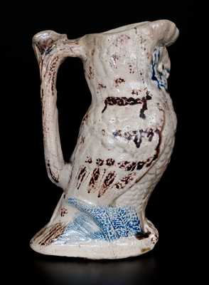 Very Rare Anna Pottery Figural Owl Pitcher w/ Cobalt and Manganese Highlights
