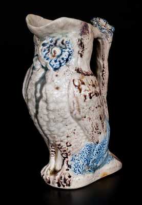 Very Rare Anna Pottery Figural Owl Pitcher w/ Cobalt and Manganese Highlights