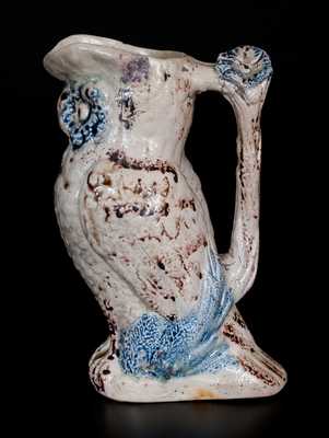 Very Rare Anna Pottery Figural Owl Pitcher w/ Cobalt and Manganese Highlights