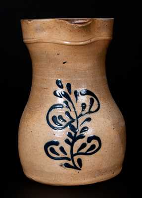 Half-Gallon Stoneware Pitcher w/ Slip-Trailed Floral Decoration, attrib. Edmands Pottery, Charlestown, MA