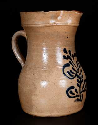 Half-Gallon Stoneware Pitcher w/ Slip-Trailed Floral Decoration, attrib. Edmands Pottery, Charlestown, MA