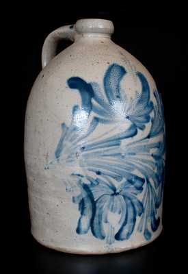 Attrib. M. & T. Miller, Newport, PA Stoneware Jug with Elaborate Tulip Decoration