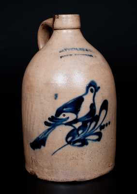 1 Gal. SATTERLEE & MORY / FORT EDWARD, NY Stoneware Jug w/ Bird Decoration