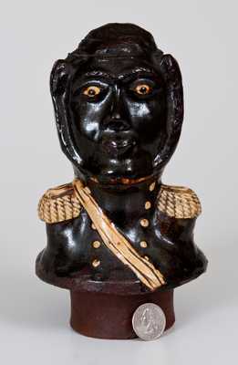 Unusual Glazed Redware Figural Lid in the Form of a Military Figure, probably English