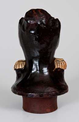 Unusual Glazed Redware Figural Lid in the Form of a Military Figure, probably English