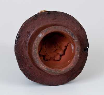 Unusual Glazed Redware Figural Lid in the Form of a Military Figure, probably English