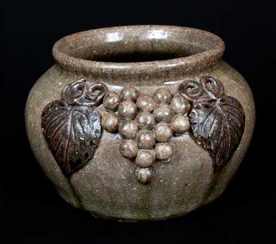 Rare Arie Meaders Stoneware Beanpot with Applied Grapes Decoration