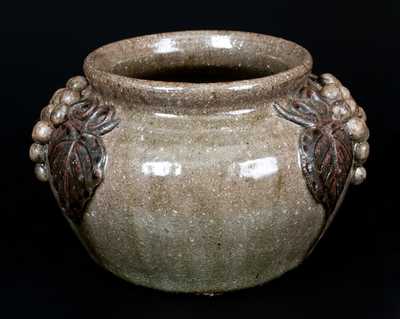 Rare Arie Meaders Stoneware Beanpot with Applied Grapes Decoration
