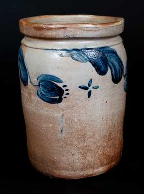 JOHN BELL / WAYNESBORO Stoneware Jar w/ Vibrant Tulip Decoration and Crosses