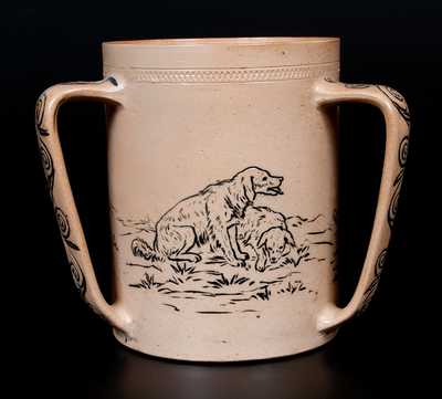 Doulton Lambeth Stoneware Loving Cup w/ Incised Dogs by Hannah Barlow, London, England, 1873