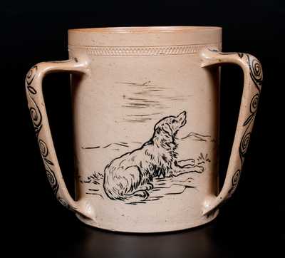 Doulton Lambeth Stoneware Loving Cup w/ Incised Dogs by Hannah Barlow, London, England, 1873