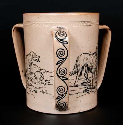 Doulton Lambeth Stoneware Loving Cup w/ Incised Dogs by Hannah Barlow, London, England, 1873