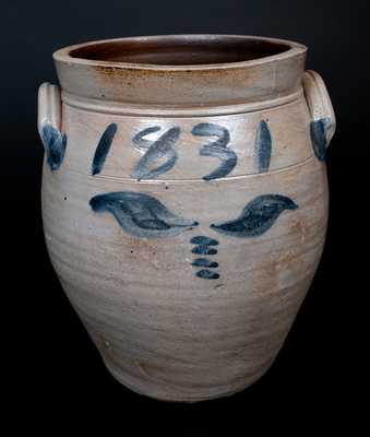 Unusual Stoneware Jar Dated 1831, Old Bridge, NJ Origin