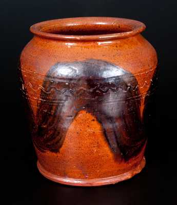 Redware Jar w/ Manganese Decoration and Incised Lines, Pennsylvania, 19th century