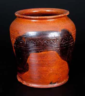 Redware Jar w/ Manganese Decoration and Incised Lines, Pennsylvania, 19th century