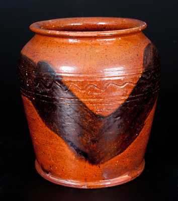 Redware Jar w/ Manganese Decoration and Incised Lines, Pennsylvania, 19th century