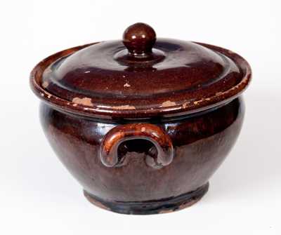 Manganese Glazed Redware Sugar Bowl with Loop Handles