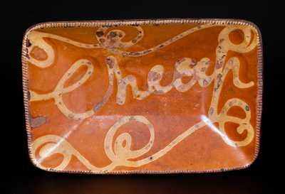 Rare Redware Loaf Dish with Slip Inscription 