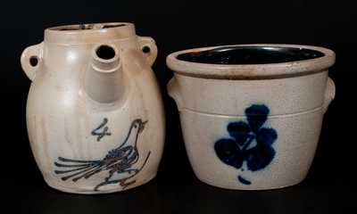 Lot of Two: Utica Stoneware, Batter Pail w/ Bird Design and Stoneware Jar
