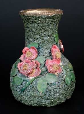 Unusual Cold-Painted Stoneware Vase with Applied Decoration Dated 1887, probably Ohio
