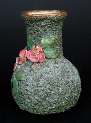 Unusual Cold-Painted Stoneware Vase with Applied Decoration Dated 1887, probably Ohio