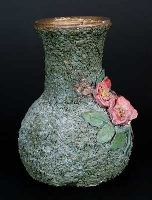 Unusual Cold-Painted Stoneware Vase with Applied Decoration Dated 1887, probably Ohio
