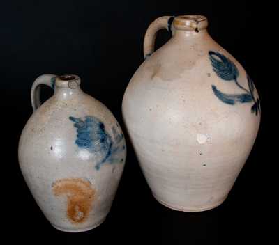 Lot of Two: Ovoid Stoneware Jugs with Cobalt Floral Decoration, probably New York State