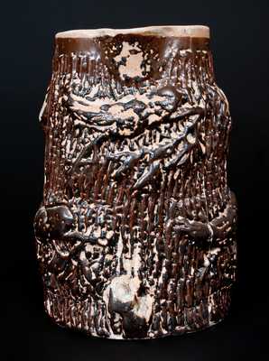 Stoneware Stump-Form Pitcher with Relief Bark and Birds, probably Ohio, circa 1890