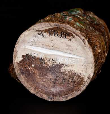 Rare John Fritz, Philadelphia, Rustic Pottery Mug w/ Tree Branch Handle and Oak Leaves and Acorns