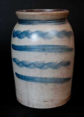 Two-Gallon Western PA Stoneware Jar with Five Cobalt Stripes