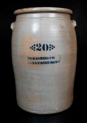 20 Gal. DONAGHHO CO. / PARKERSBURG, WV Stoneware Crock