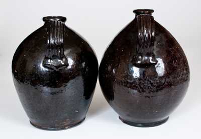 Attrib. Thorn Pottery, Chesterfield, NJ Ovoid Redware Jugs w/ Heavy Strap Handles (Lot of Two)