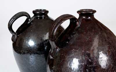 Attrib. Thorn Pottery, Chesterfield, NJ Ovoid Redware Jugs w/ Heavy Strap Handles (Lot of Two)
