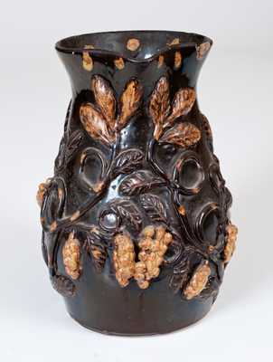 Exceptional Stoneware Pitcher w/ Elaborate Applied Trees and Grape Vines, probably Ohio