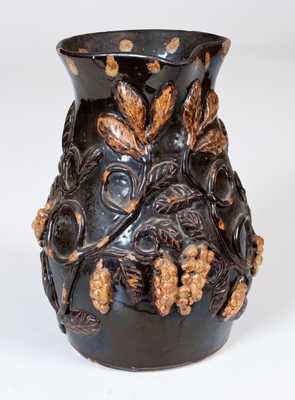 Exceptional Stoneware Pitcher w/ Elaborate Applied Trees and Grape Vines, probably Ohio