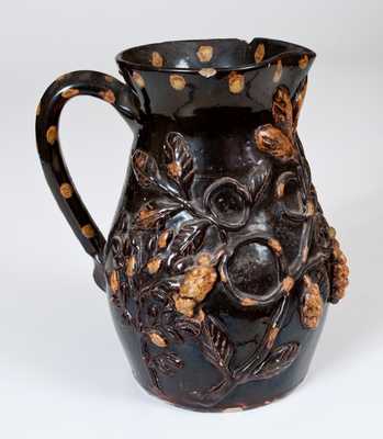 Exceptional Stoneware Pitcher w/ Elaborate Applied Trees and Grape Vines, probably Ohio