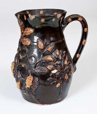 Exceptional Stoneware Pitcher w/ Elaborate Applied Trees and Grape Vines, probably Ohio