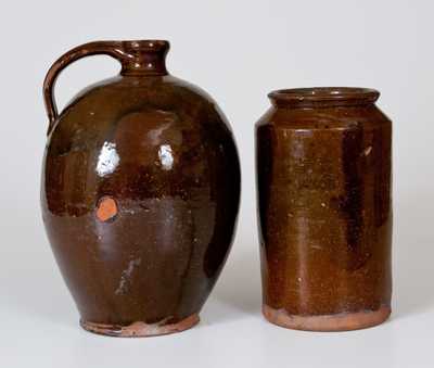 Lot of Two: New England Redware Jar and Jug