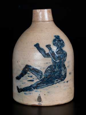 Rare Half-Gallon Stoneware Jug with Detailed Bathing Beauty Decoration