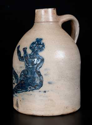 Rare Half-Gallon Stoneware Jug with Detailed Bathing Beauty Decoration