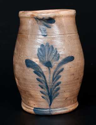 One-Quart Remmey, Philadelphia Stoneware Pitcher w/ Tulip Decoration