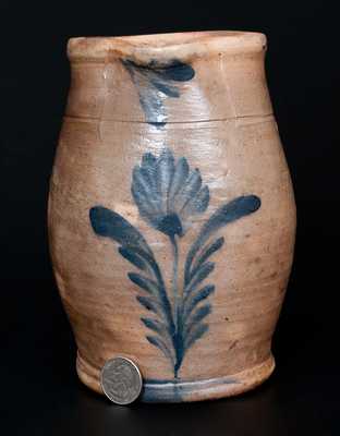 One-Quart Remmey, Philadelphia Stoneware Pitcher w/ Tulip Decoration