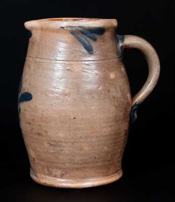 One-Quart Remmey, Philadelphia Stoneware Pitcher w/ Tulip Decoration