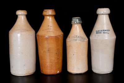 Lot of Four: Stoneware Beer Bottles  incl. F. GLEASON / LEMON BEER Example w/ Cobalt Top