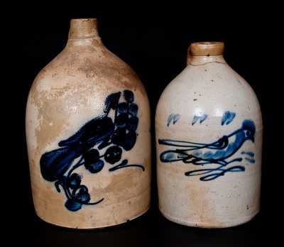 Lot of Two: Stoneware Jugs with Bird Decoration incl. Signed N. A. WHITE & SON / UTICA, NY Example
