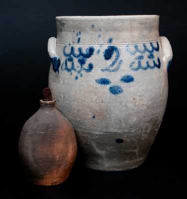 Lot of Two: Stoneware Jar attrib. Abial Price, Matawan, NJ, and Redware Flask, probably NJ