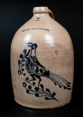 N. A. WHITE & CO BINGHAMTON Stoneware Jug w/ Slip-Trailed Bird Decoration