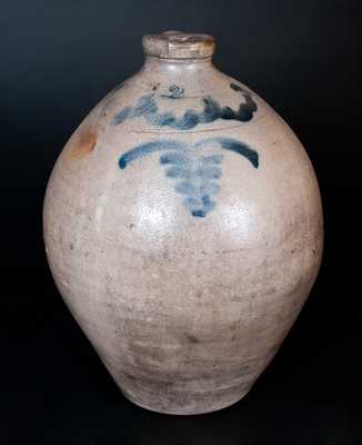 Ovoid Stoneware Jug with Cobalt Floral Decoration, probably Norwalk, CT