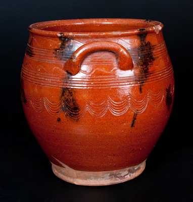 Redware Jar with Manganese Splotches and Incised Designs, probably Norwalk, CT